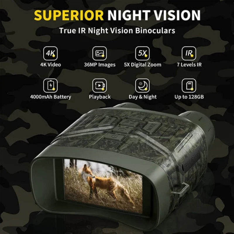 Night Vision Binoculars | 4K/36MP & 5x Zoom | 4000mAh Battery