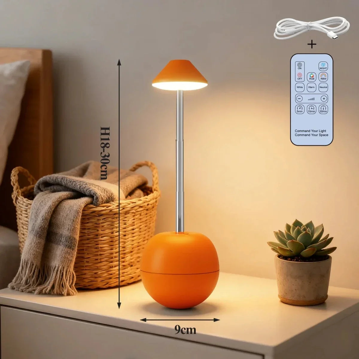 Nightstand Lamp | Remote Control, USB Charging & Energy-Saving LED | 30 x 15 cm