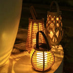 Outdoor Hanging Lantern | Solar-Powered Waterproof IP44 Handwoven Bamboo