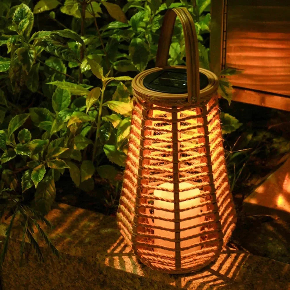 Outdoor Hanging Lantern | Solar-Powered Waterproof IP44 Handwoven Bamboo