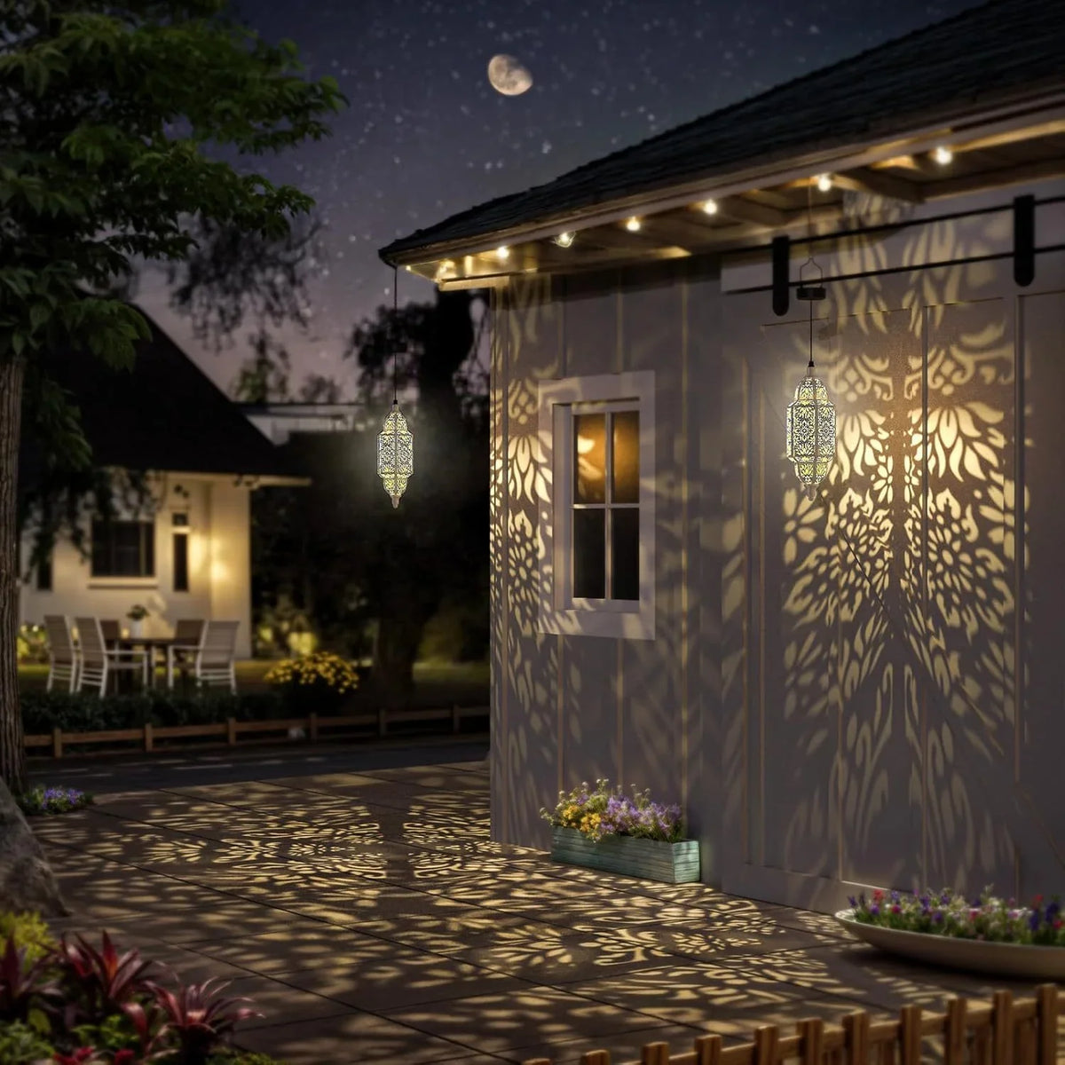 Outdoor Lantern | Vintage Floral Metal & Solar-Powered