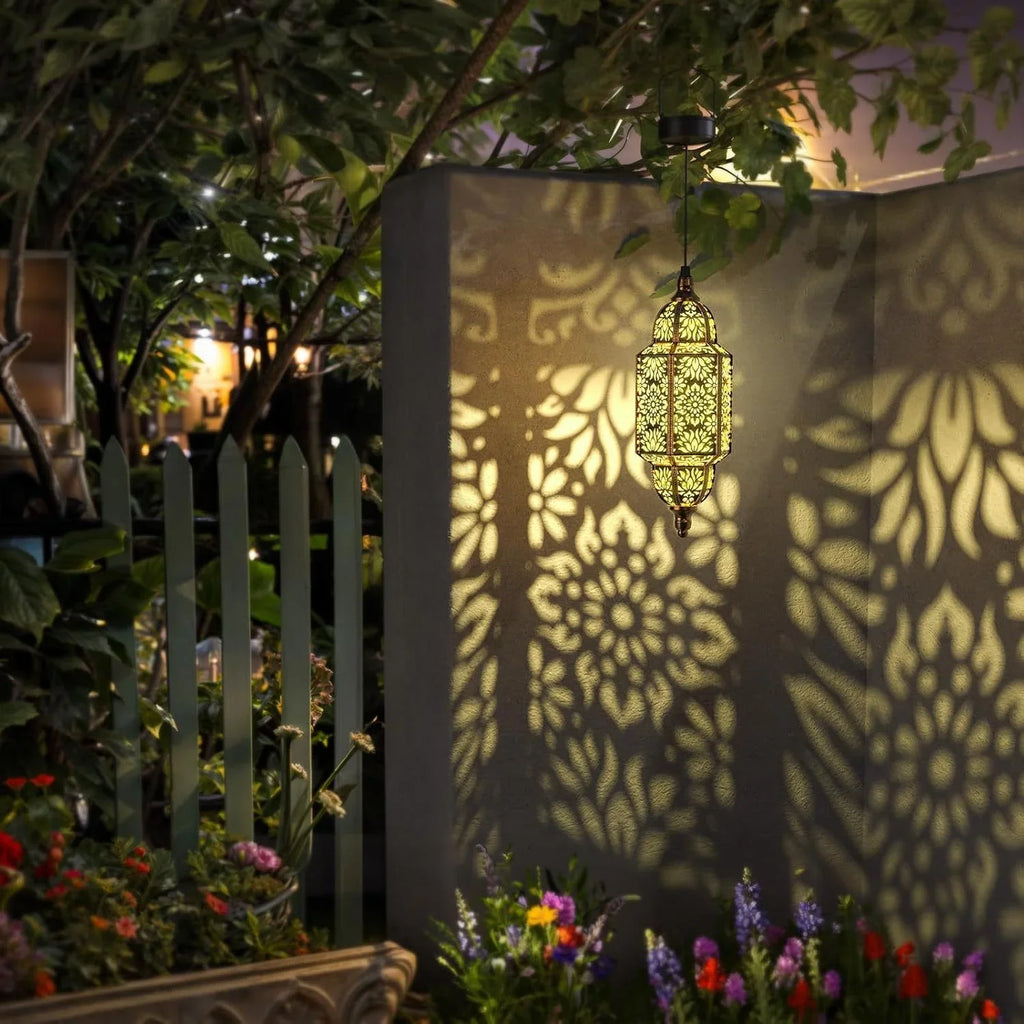 Outdoor Lantern | Vintage Floral Metal & Solar-Powered