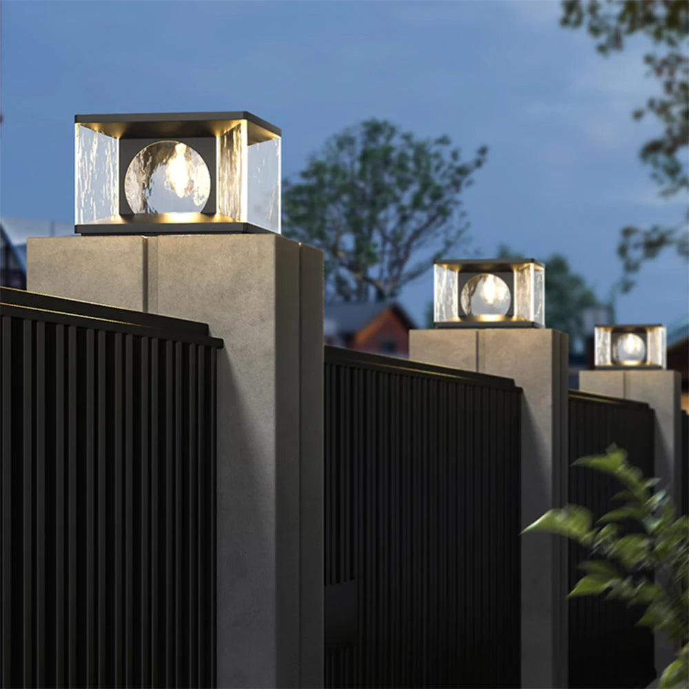 Outdoor Pillar Light | Metal & Glass Warm Glow | Solar/Hardwired