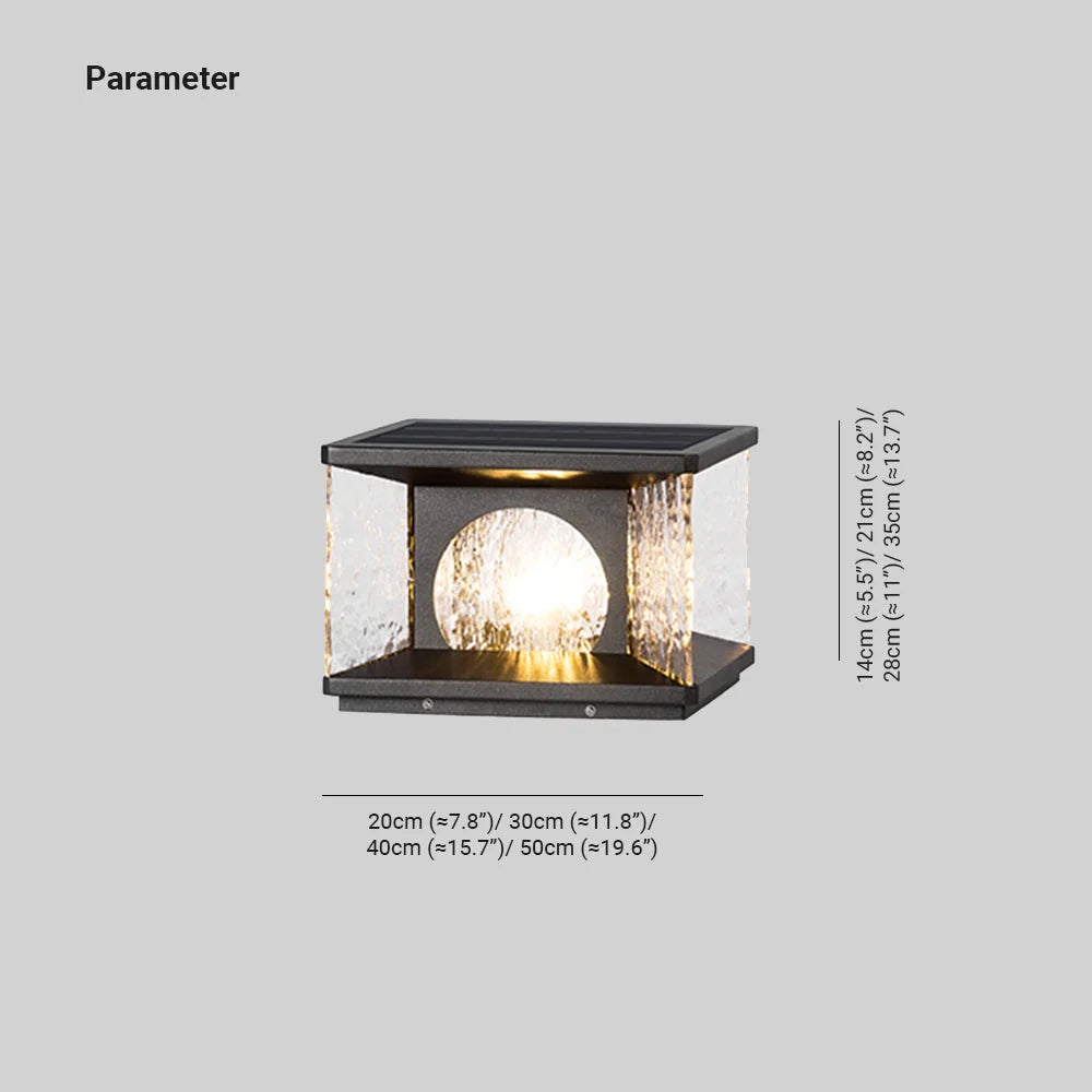 Outdoor Pillar Light | Metal & Glass Warm Glow | Solar/Hardwired
