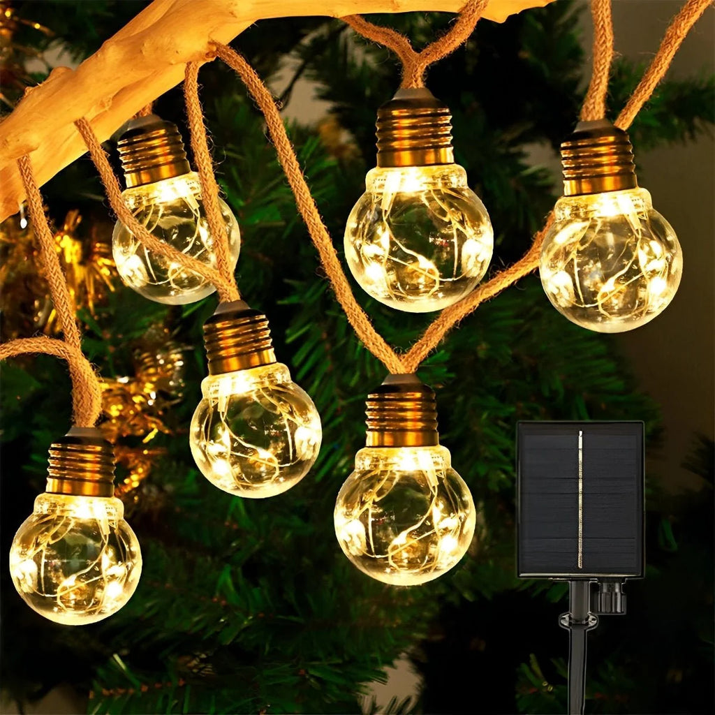 Outdoor String Lights | Solar-Powered Filament LEDs & Hemp Rope