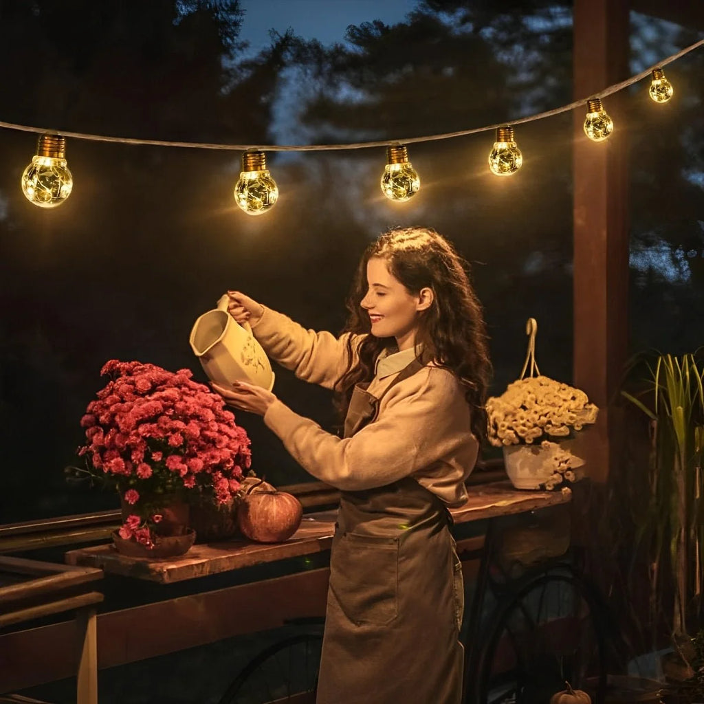 Outdoor String Lights | Solar-Powered Filament LEDs & Hemp Rope