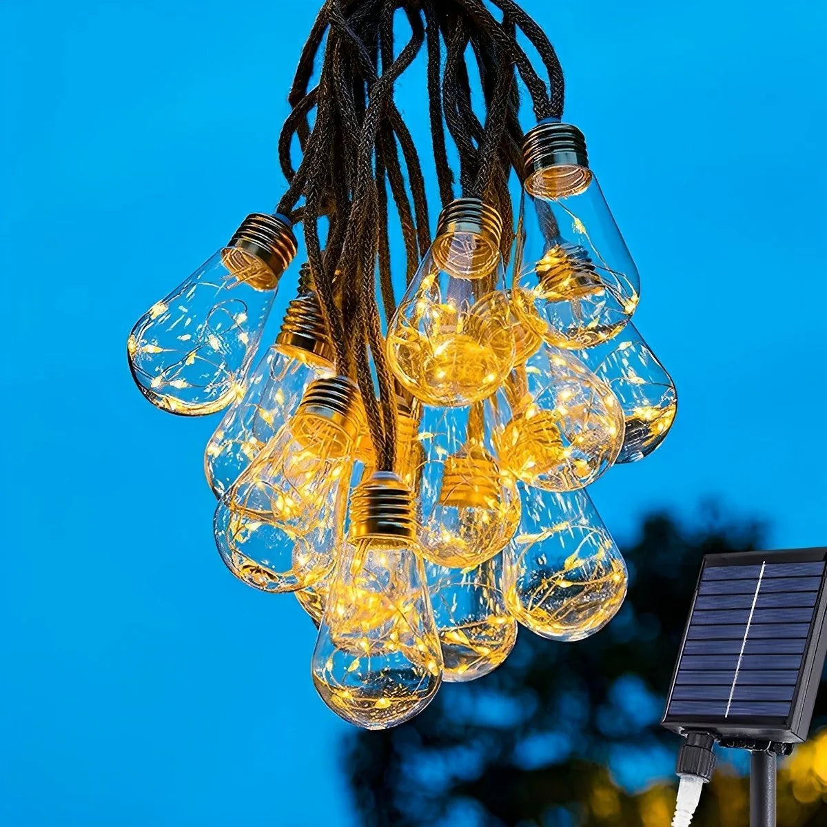 Outdoor String Lights | Solar-Powered Filament LEDs & Hemp Rope