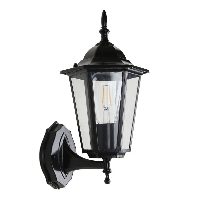Outdoor Wall Light | Hexagonal Aluminum & Frosted Glass | Hardwired E26 Socket