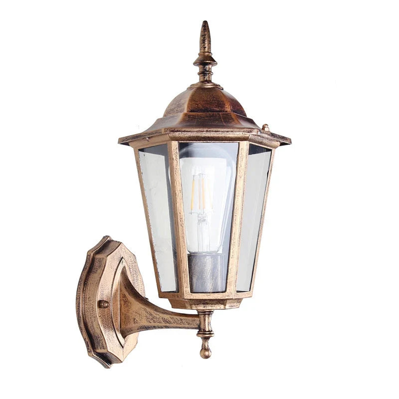 Outdoor Wall Light | Hexagonal Aluminum & Frosted Glass | Hardwired E26 Socket