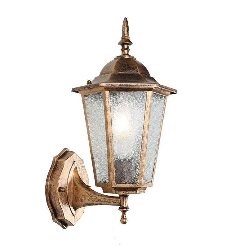 Outdoor Wall Light | Hexagonal Aluminum & Frosted Glass | Hardwired E26 Socket