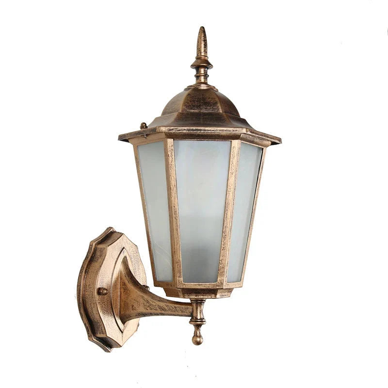 Outdoor Wall Light | Hexagonal Aluminum & Frosted Glass | Hardwired E26 Socket