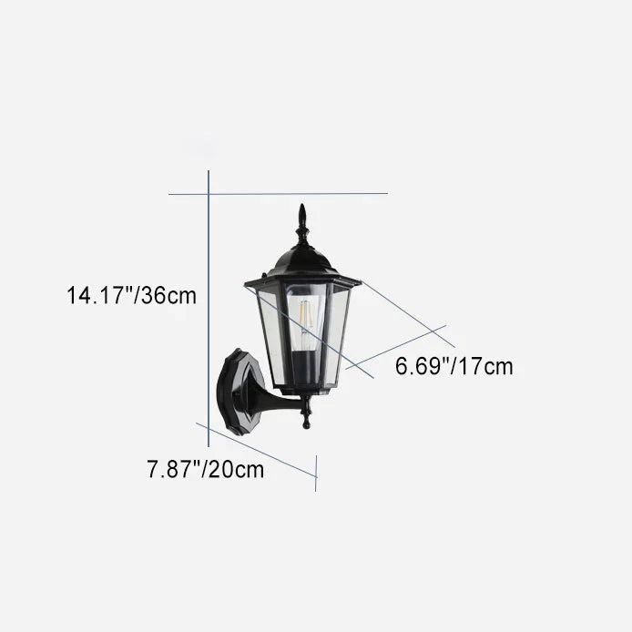 Outdoor Wall Light | Hexagonal Aluminum & Frosted Glass | Hardwired E26 Socket