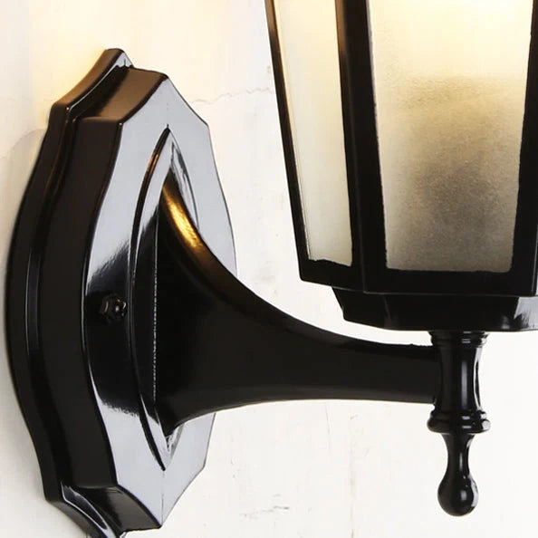 Outdoor Wall Light | Hexagonal Aluminum & Frosted Glass | Hardwired E26 Socket