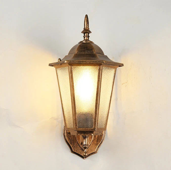 Outdoor Wall Light | Hexagonal Aluminum & Frosted Glass | Hardwired E26 Socket