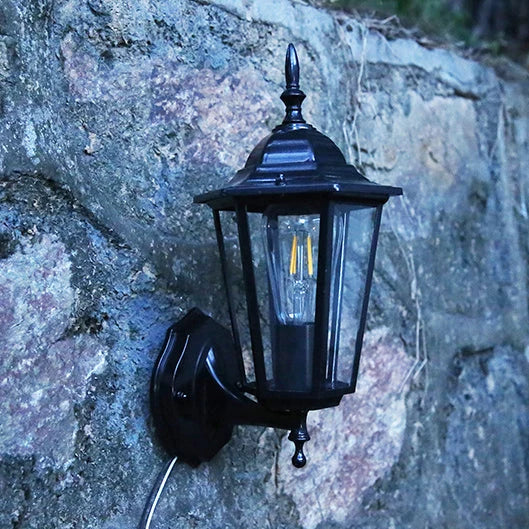 Outdoor Wall Light | Hexagonal Aluminum & Frosted Glass | Hardwired E26 Socket