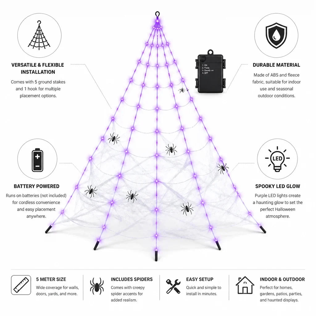 Pendant Lamp | Battery-Powered Spider Web Design | 5 m Length