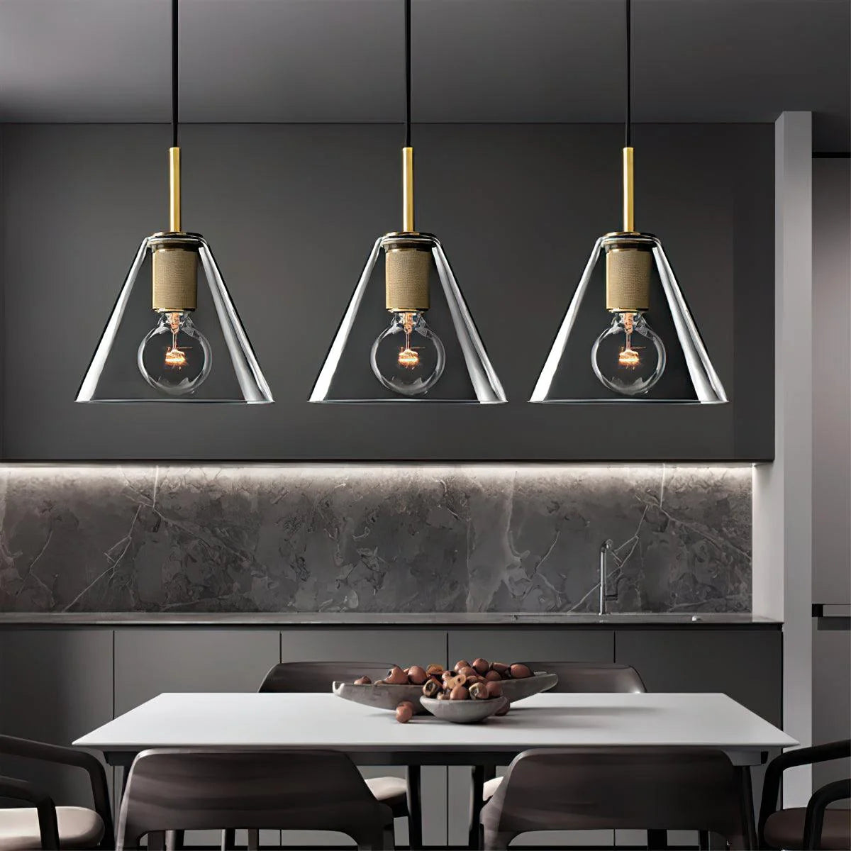 Pendant Lamp | Brass & Glass Hardwired & Dimmer-Compatible