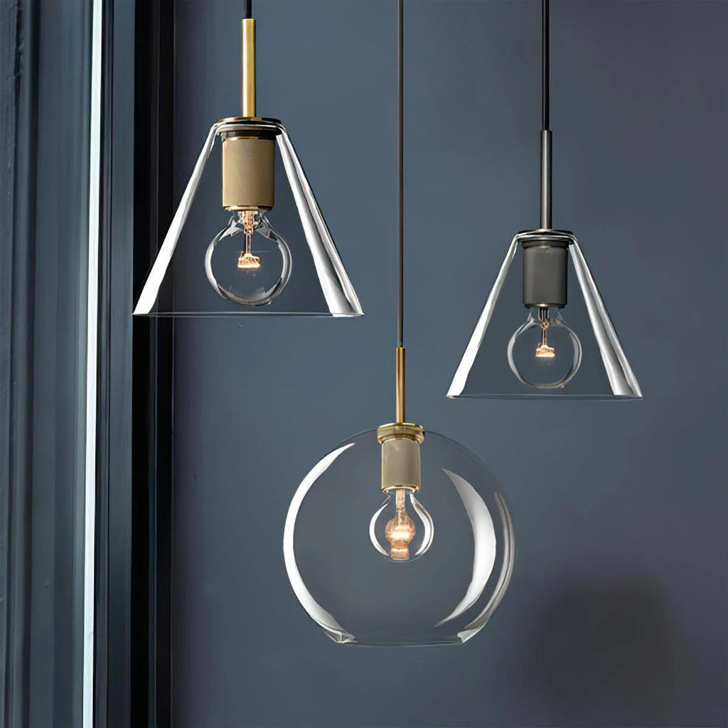 Pendant Lamp | Brass & Glass Hardwired & Dimmer-Compatible