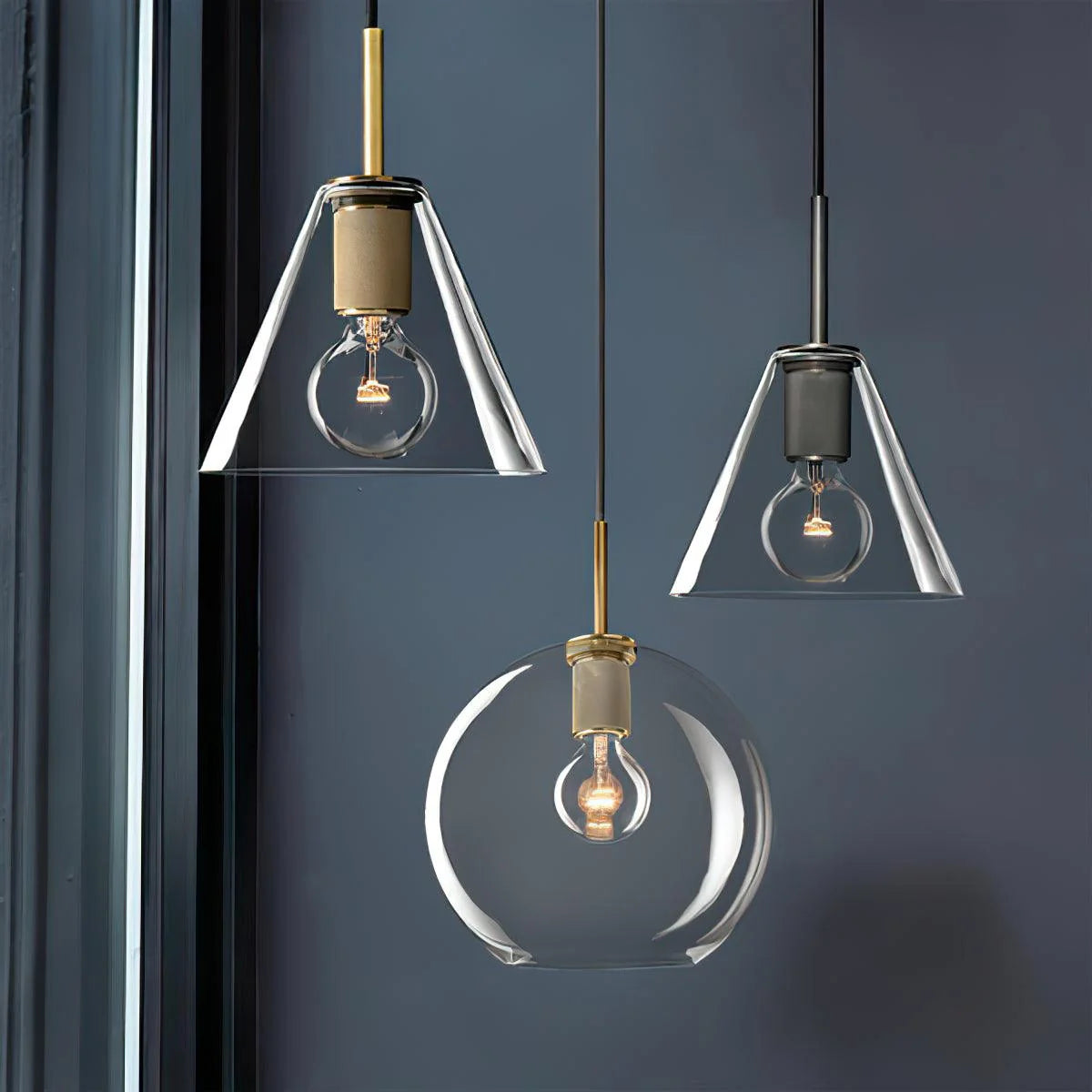 Pendant Lamp | Brass & Glass Hardwired & Dimmer-Compatible