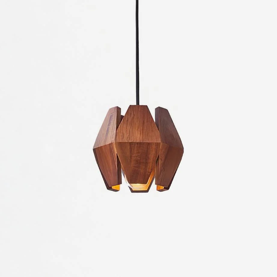 Pendant Lamp | Geometric Wood Shade & Metal Fixture | Dimmer Compatible