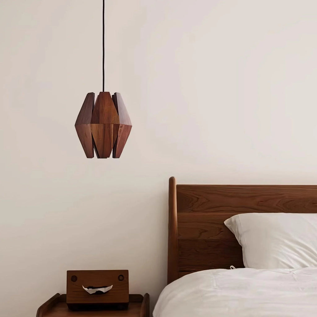 Pendant Lamp | Geometric Wood Shade & Metal Fixture | Dimmer Compatible