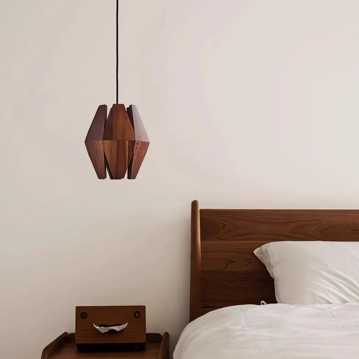 Pendant Lamp | Geometric Wood Shade & Metal Fixture | Dimmer Compatible