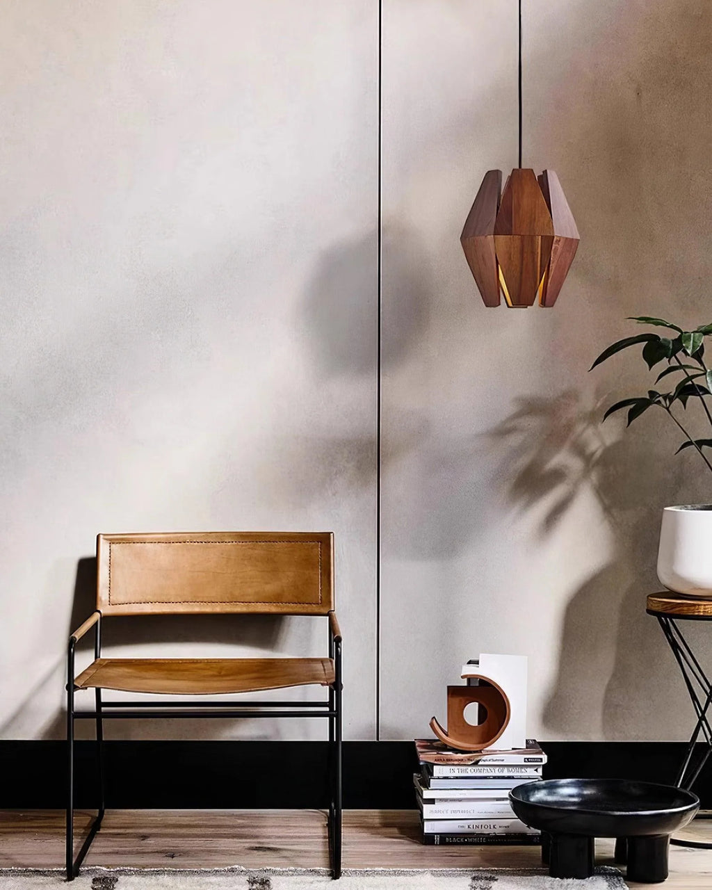 Pendant Lamp | Geometric Wood Shade & Metal Fixture | Dimmer Compatible