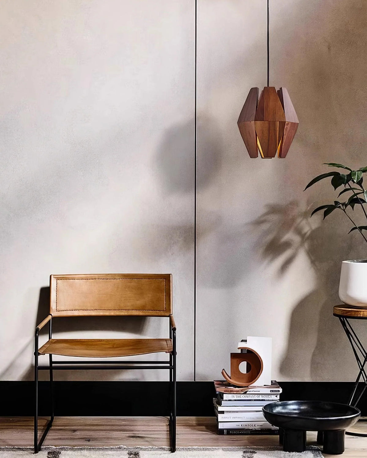 Pendant Lamp | Geometric Wood Shade & Metal Fixture | Dimmer Compatible