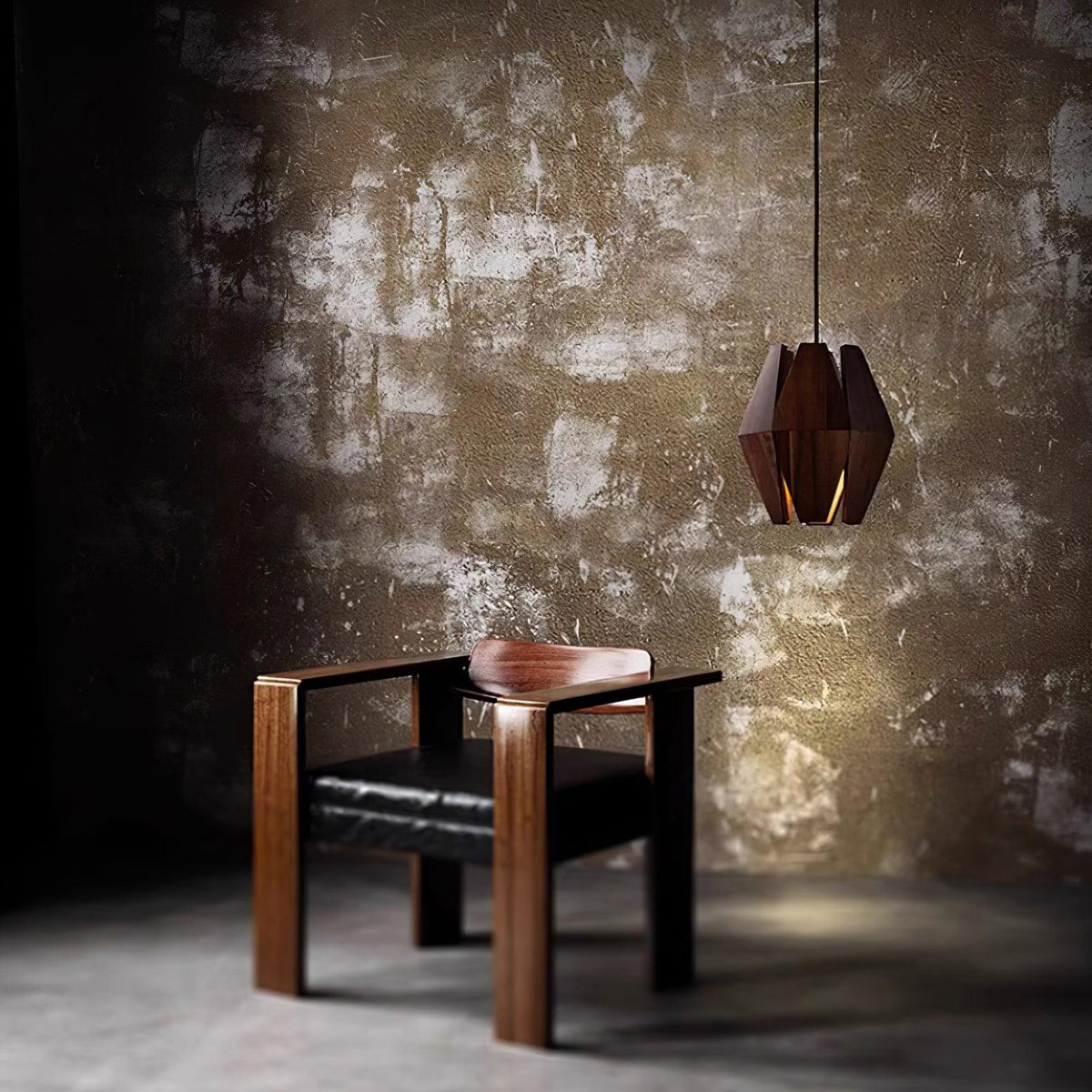 Pendant Lamp | Geometric Wood Shade & Metal Fixture | Dimmer Compatible