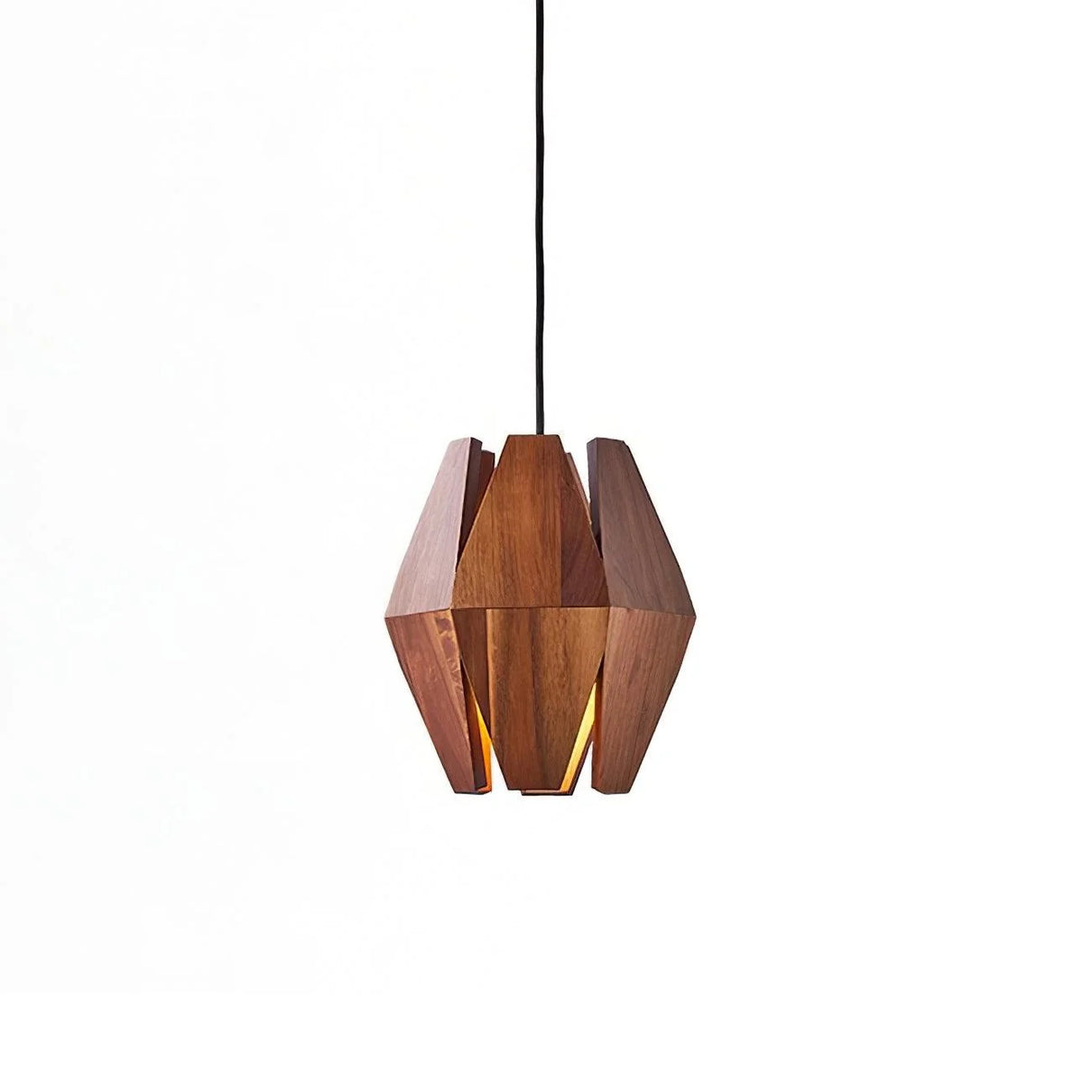 Pendant Lamp | Geometric Wood Shade & Metal Fixture | Dimmer Compatible