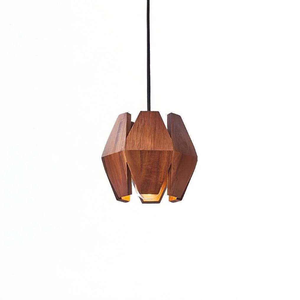 Pendant Lamp | Geometric Wood Shade & Metal Fixture | Dimmer Compatible