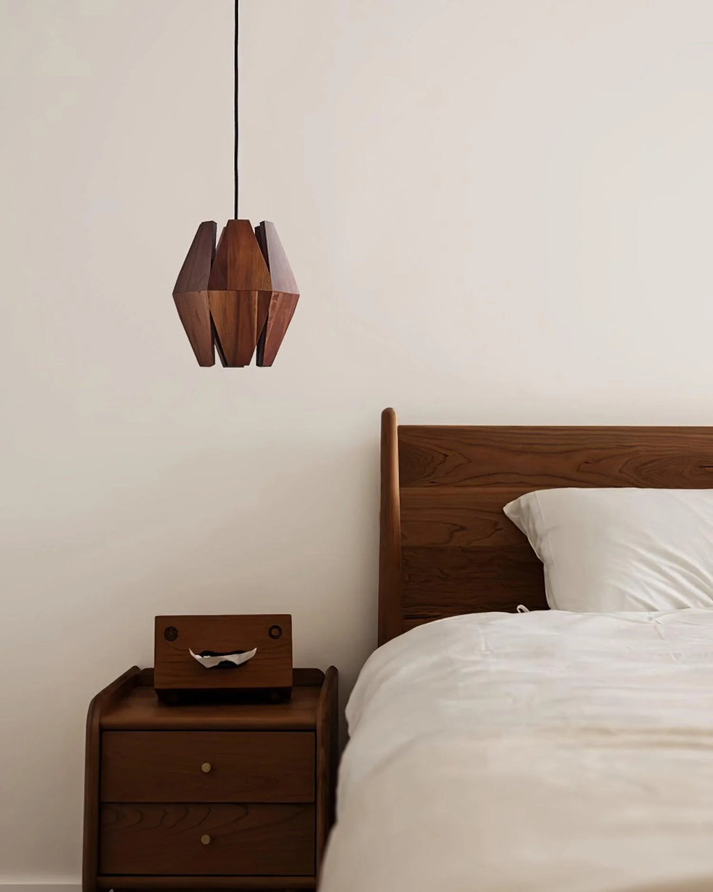 Pendant Lamp | Geometric Wood Shade & Metal Fixture | Dimmer Compatible