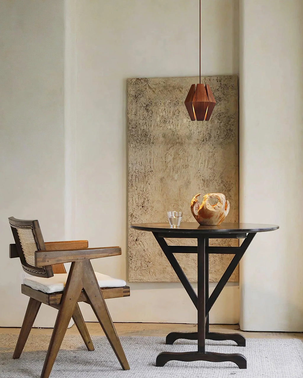 Pendant Lamp | Geometric Wood Shade & Metal Fixture | Dimmer Compatible