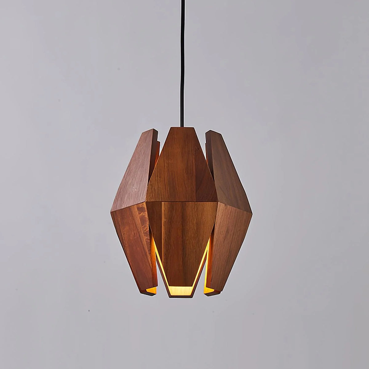 Pendant Lamp | Geometric Wood Shade & Metal Fixture | Dimmer Compatible
