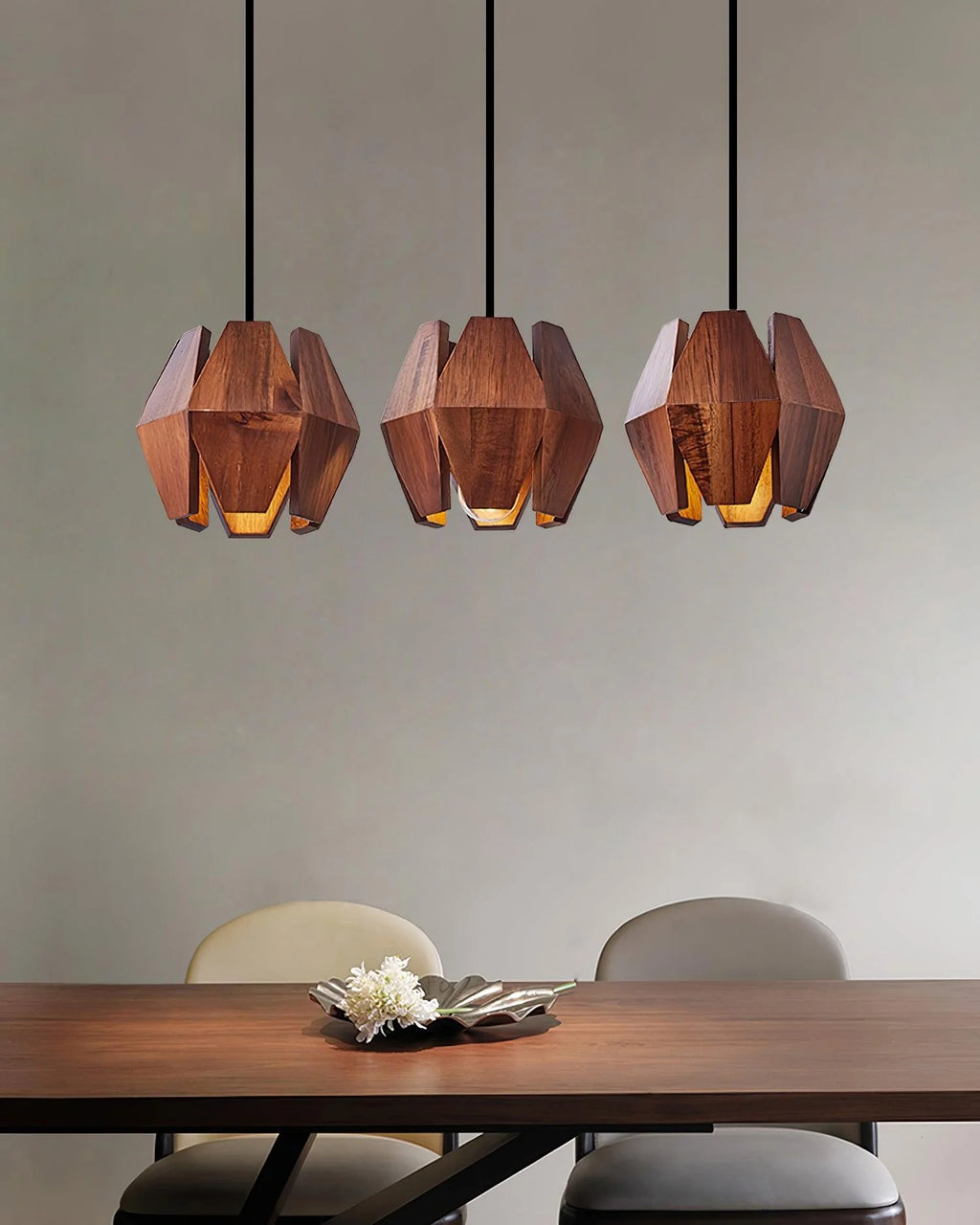 Pendant Lamp | Geometric Wood Shade & Metal Fixture | Dimmer Compatible