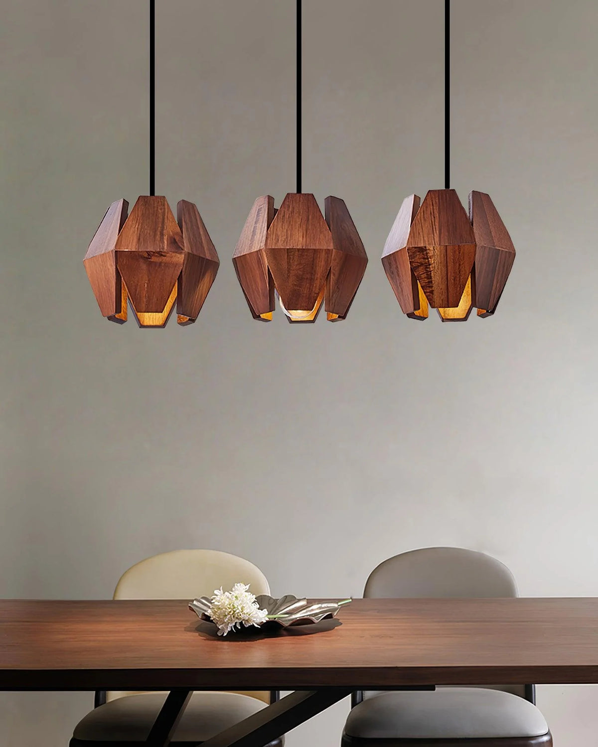 Pendant Lamp | Geometric Wood Shade & Metal Fixture | Dimmer Compatible