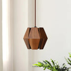 Pendant Lamp | Geometric Wood Shade & Metal Fixture | Dimmer Compatible