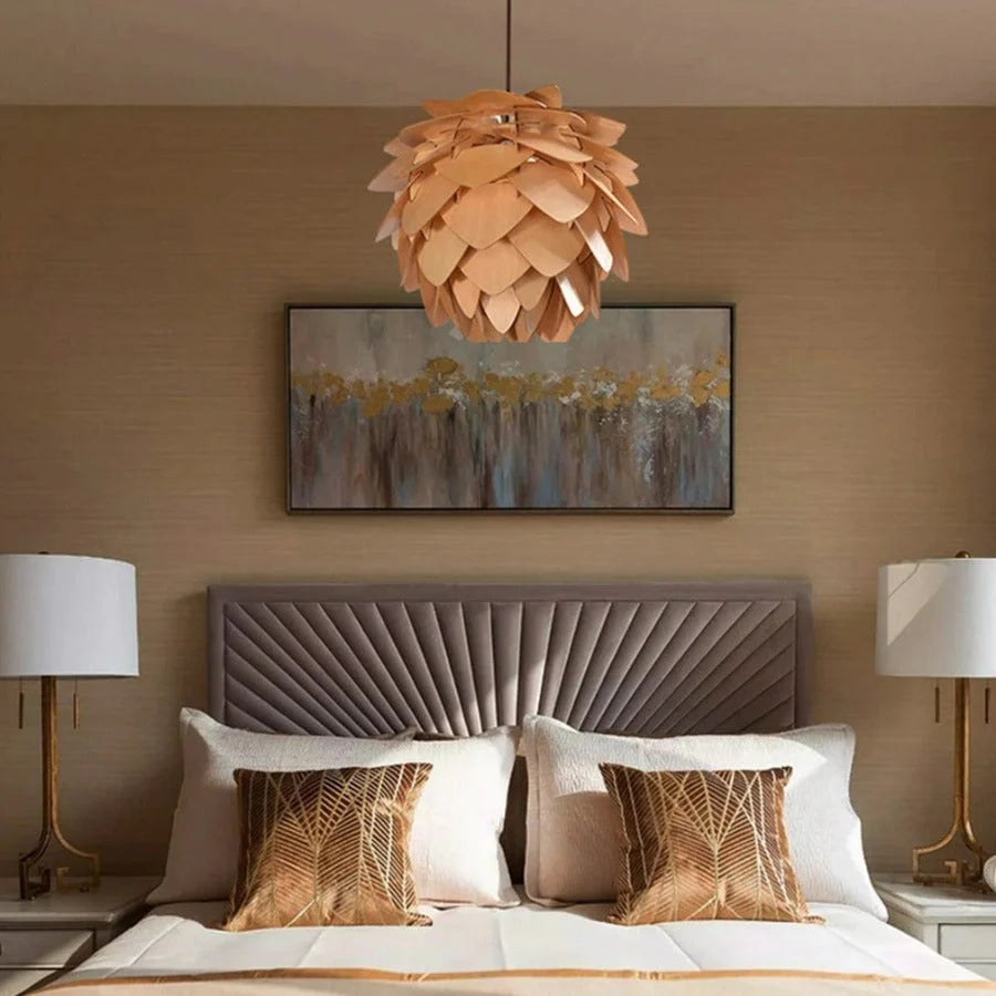 Pendant Lamp | Handmade Pine Wood & Pinecone Design | Adjustable Cord