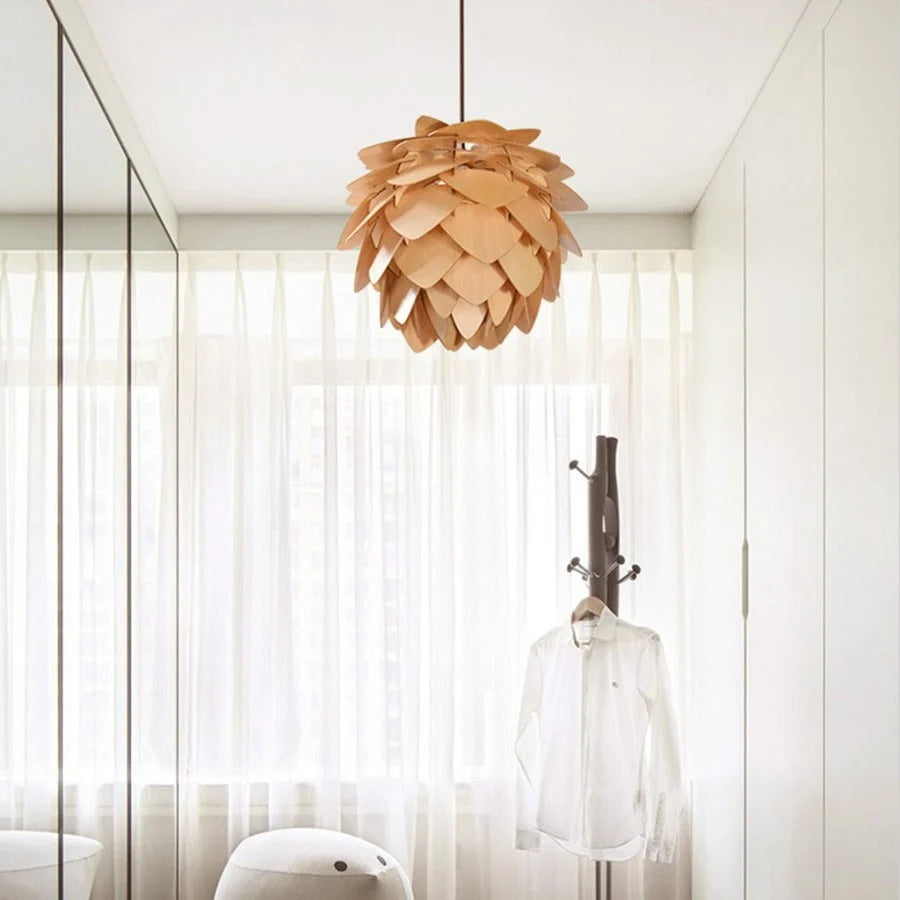 Pendant Lamp | Handmade Pine Wood & Pinecone Design | Adjustable Cord