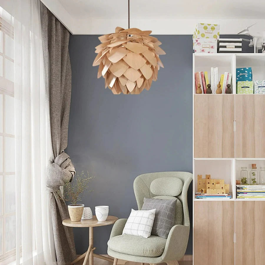 Pendant Lamp | Handmade Pine Wood & Pinecone Design | Adjustable Cord