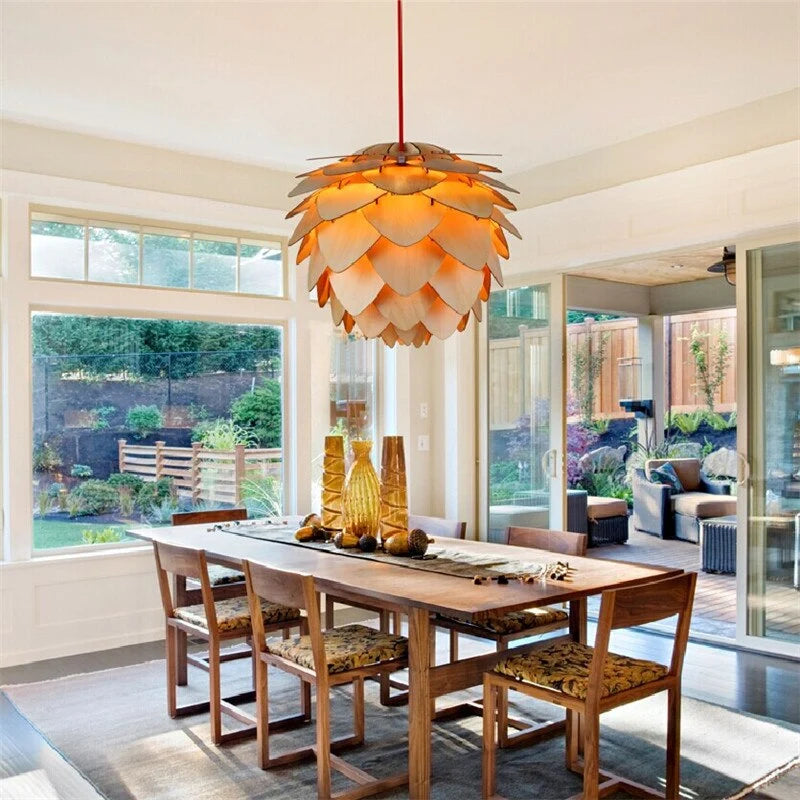 Pendant Lamp | Handmade Pine Wood & Pinecone Design | Adjustable Cord