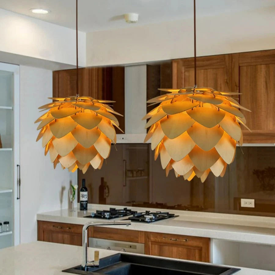 Pendant Lamp | Handmade Pine Wood & Pinecone Design | Adjustable Cord