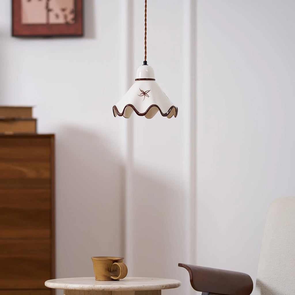 Pendant Lamp | Wavy Ceramic Shade & Dimmer-Compatible | Two Sizes