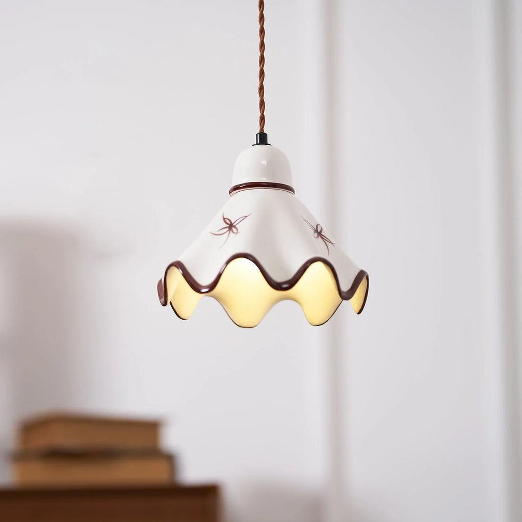 Pendant Lamp | Wavy Ceramic Shade & Dimmer-Compatible | Two Sizes