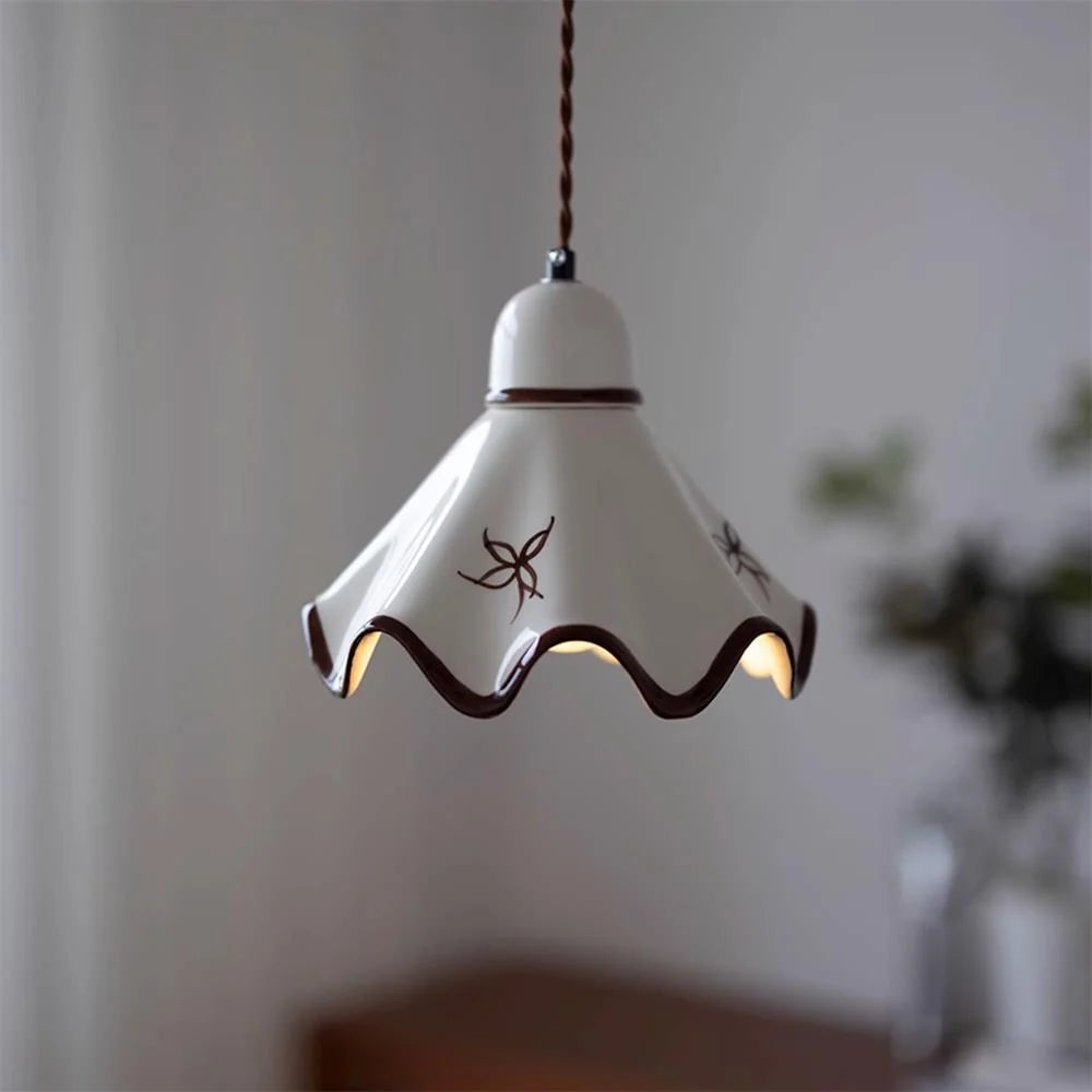 Pendant Lamp | Wavy Ceramic Shade & Dimmer-Compatible | Two Sizes