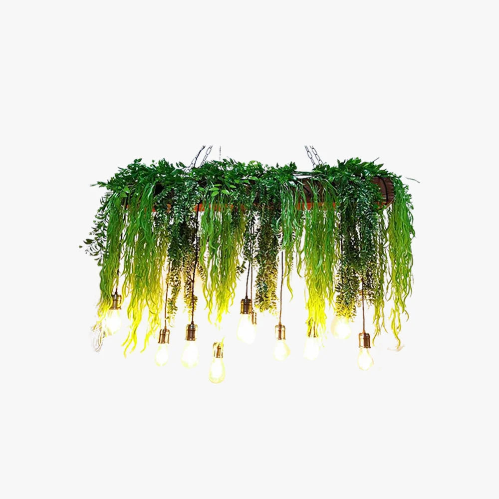Pendant Light | 10-Light Green Glass Shades | Adjustable Chain
