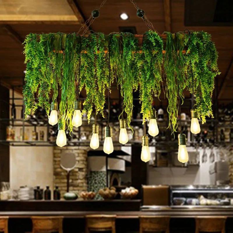 Pendant Light | 10-Light Green Glass Shades | Adjustable Chain