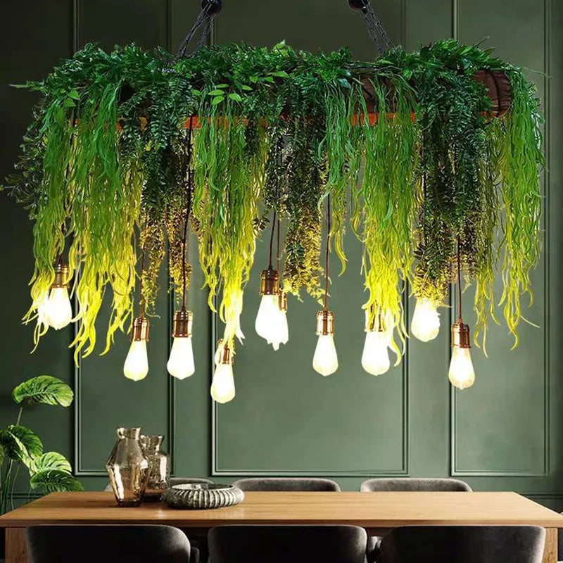 Pendant Light | 10-Light Green Glass Shades | Adjustable Chain