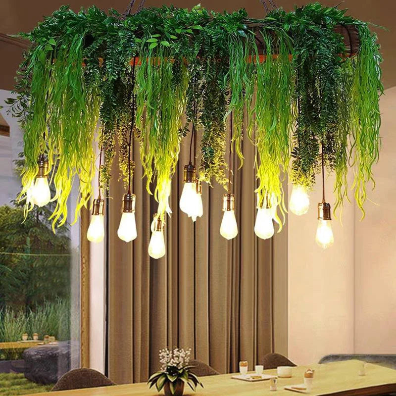 Pendant Light | 10-Light Green Glass Shades | Adjustable Chain