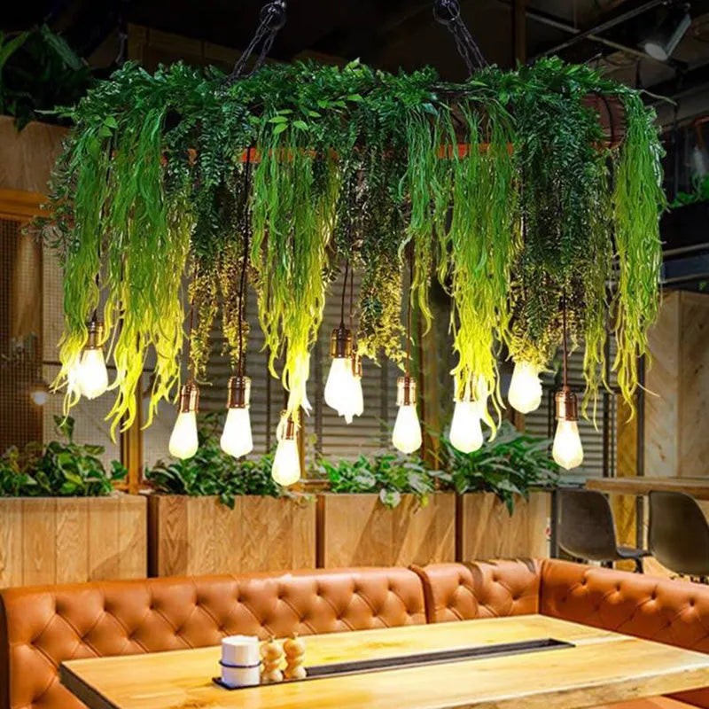 Pendant Light | 10-Light Green Glass Shades | Adjustable Chain